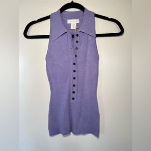 NWT House of Harlow 1960 collared knit button down purple top Sz XS